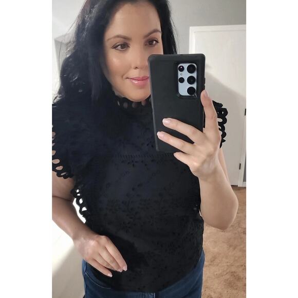 Express Cottage Core Eyelet Mock Neck Top - Picture 6 of 8